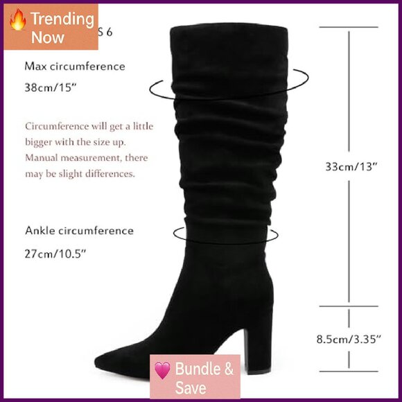 Knee High Boots with Block Heel, Pointed Toe, Side Zipper, Ankle Strap - Picture 4 of 7